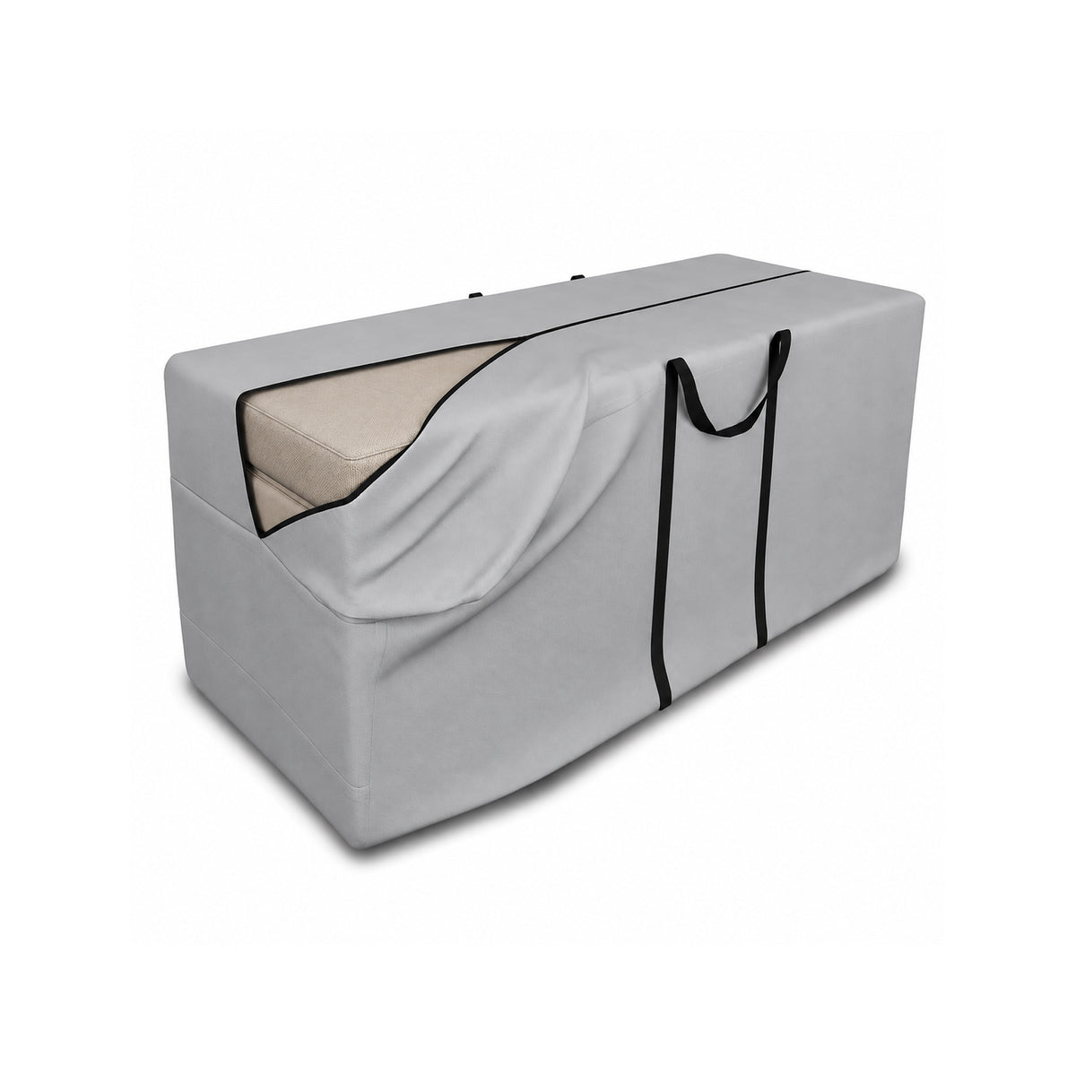 A light gray rectangular sofa or ottoman cover with black trim and carry handles, shown with a cushion partially pulled out on a white background. - view 2