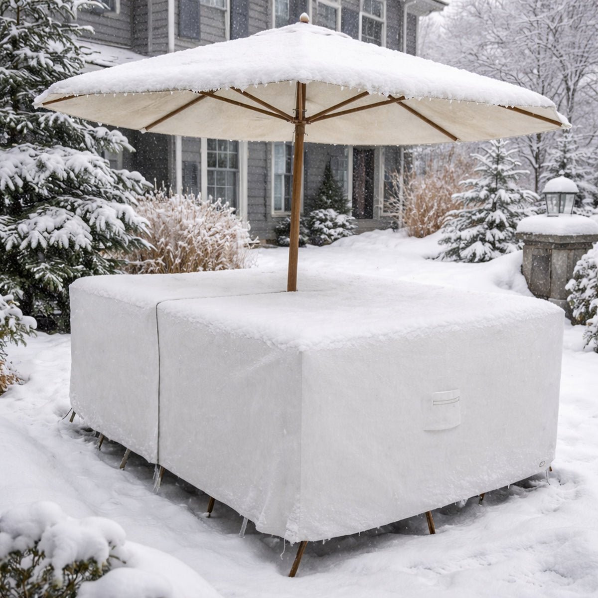 Custom Square / Rectangle Dining Table Chair Set Cover with Umbrella Hole