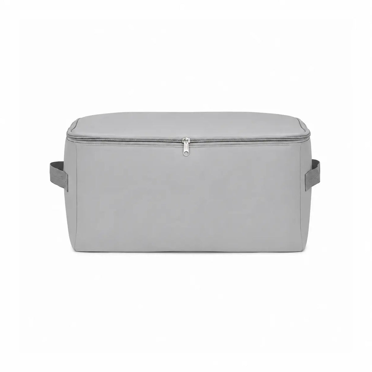 A light gray rectangular soft-sided bag with a top zipper, two side handles, and silver zipper pulls, shown on a plain white background. - view 4