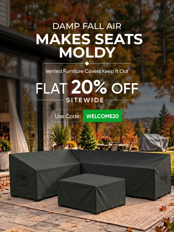 fall theme outdoor furniture covers setup, 20% off with code WINTER20