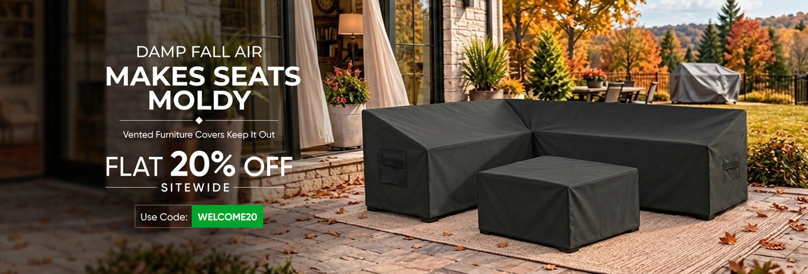 fall theme outdoor furniture covers setup, 20% off with code WINTER20