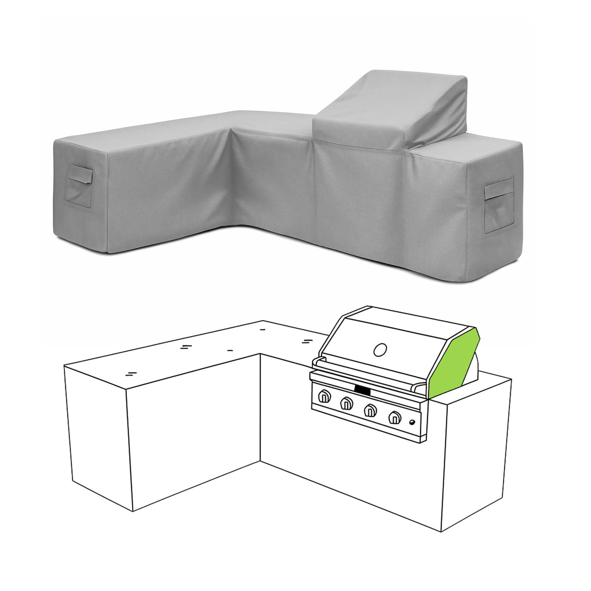 Custom L Shape Island Kitchen Cover – Right - custom fit protective cover - view 2