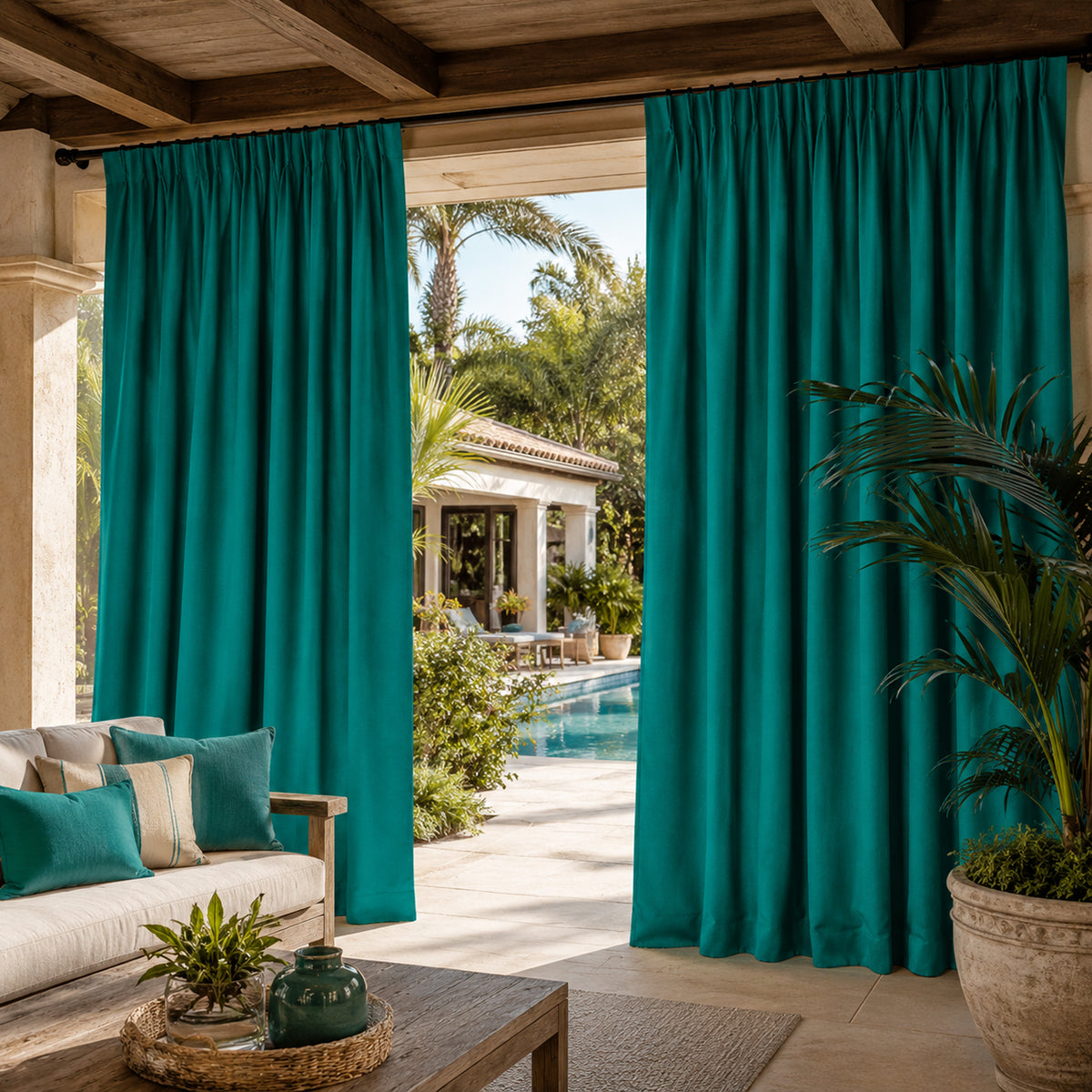 Sunbrella Canvas Teal Curtain