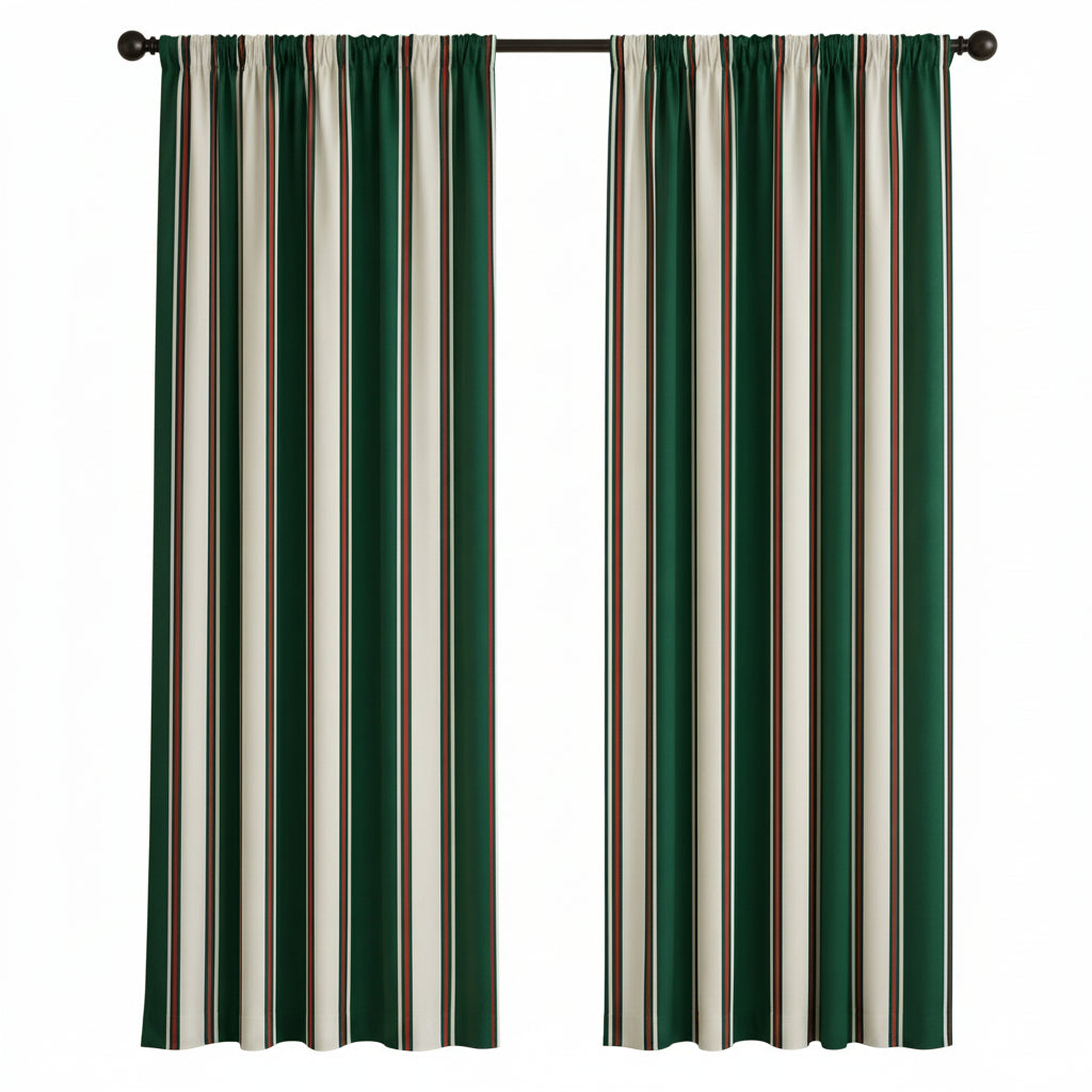 Sunbrella Fancy Stripe Forest Green Curtain