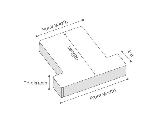 Diagram showing measurements of a rectangular object with labeled dimensions.