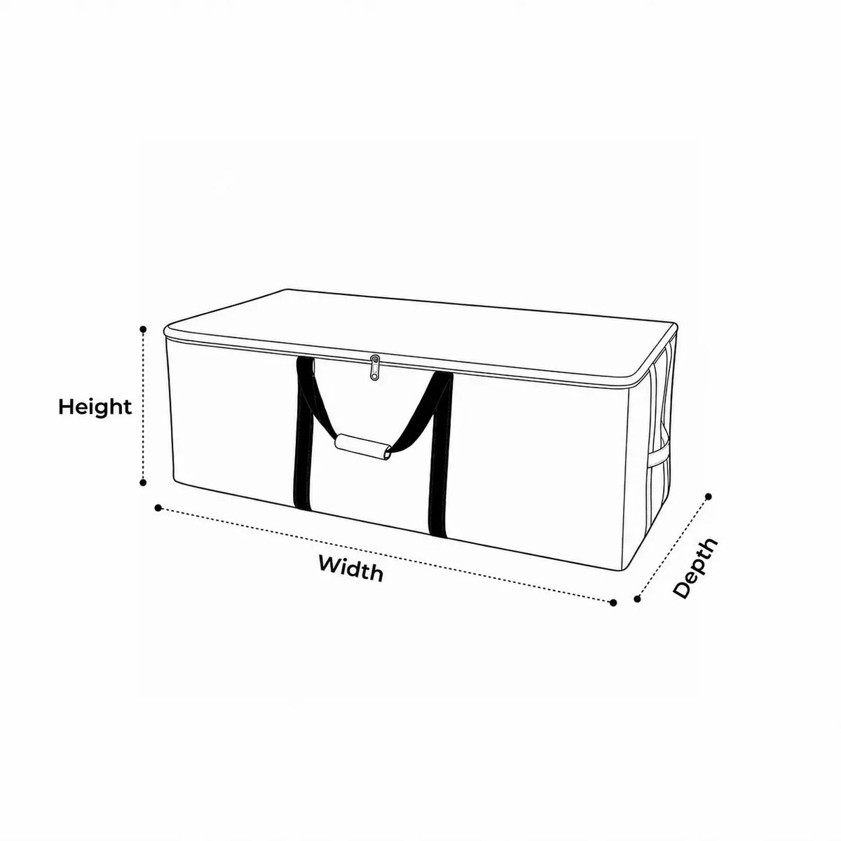 Black and white line drawing of a rectangular storage bin or cooler with labeled dimensions for height, width, and depth on a plain white background. - view 6