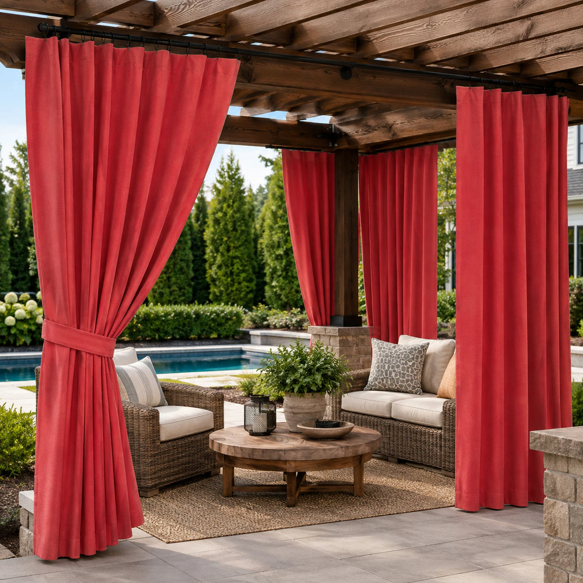Sunbrella Canvas Logo Red Curtain