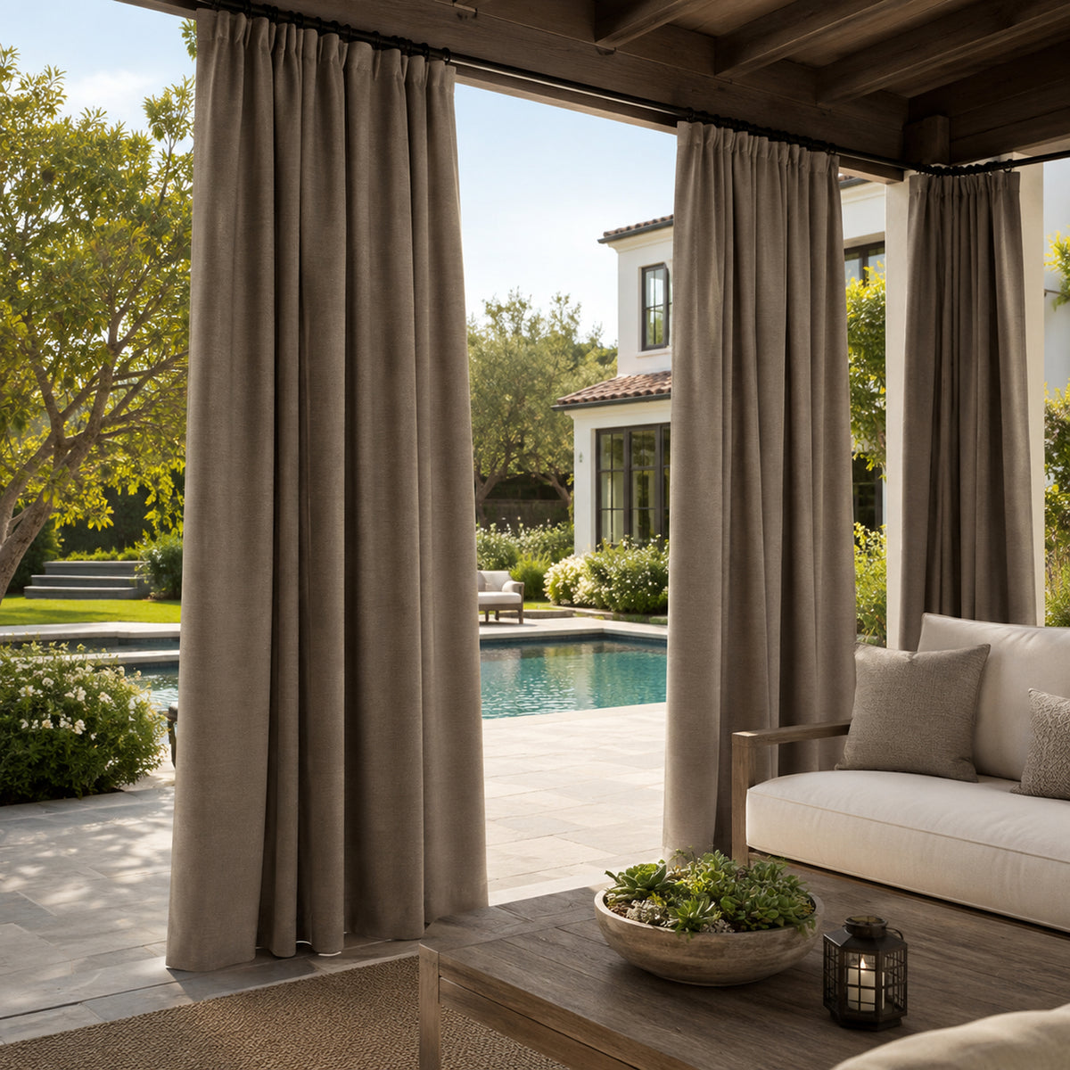Sunbrella Canvas Taupe Chine Curtain