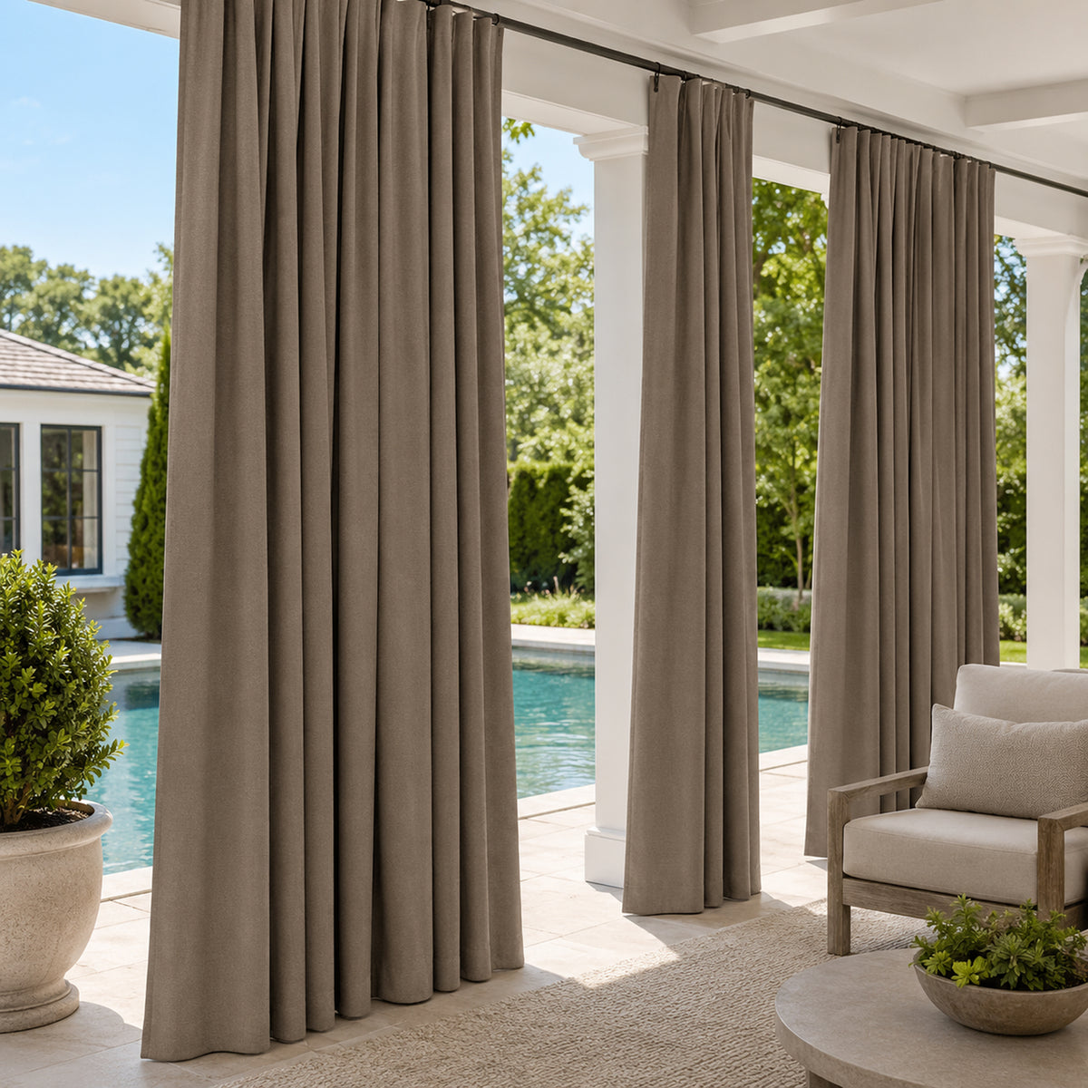Sunbrella Canvas Taupe Chine Curtain