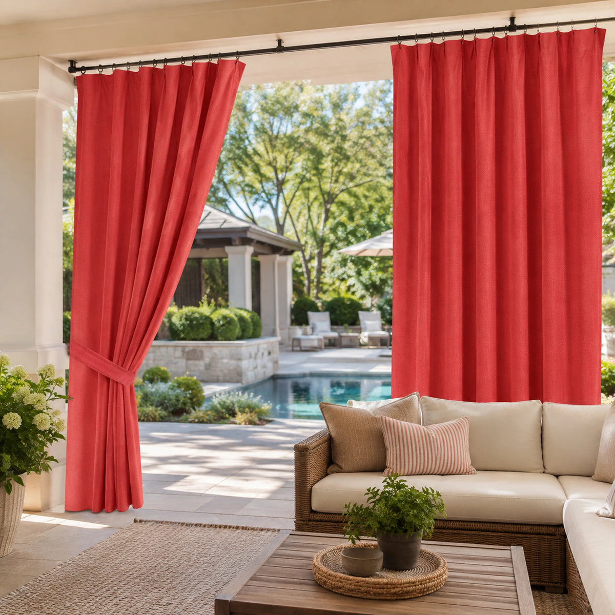 Sunbrella Canvas Logo Red Curtain